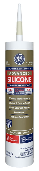 GE Silicone II GE5060 Caulk, Almond, -60 to 400 deg F, 10.1 oz Cartridge